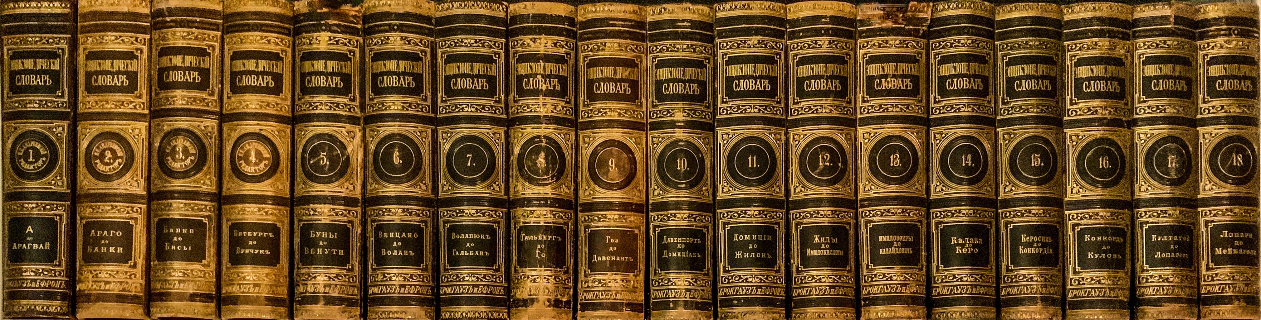 Словарь Брокгауза в томах на книжной полке